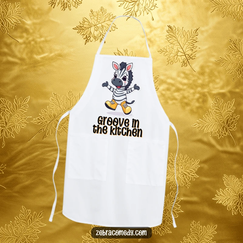 Funny Zebra Apron: A zebra wearing oversized shoes doing a silly dance, adding humorous flair to your kitchen activities.