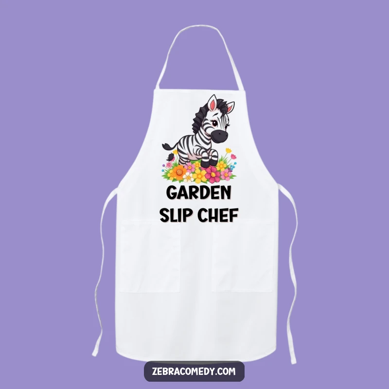 Funny Zebra Slipping Flowers Apron - Playful Cartoon Kitchen Gift