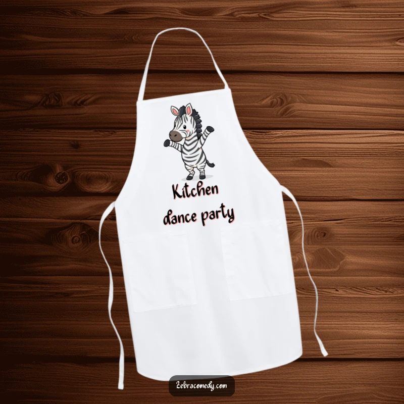 Funny zebra character doing a silly dance while cooking, a durable and amusing apron for kitchen fun.