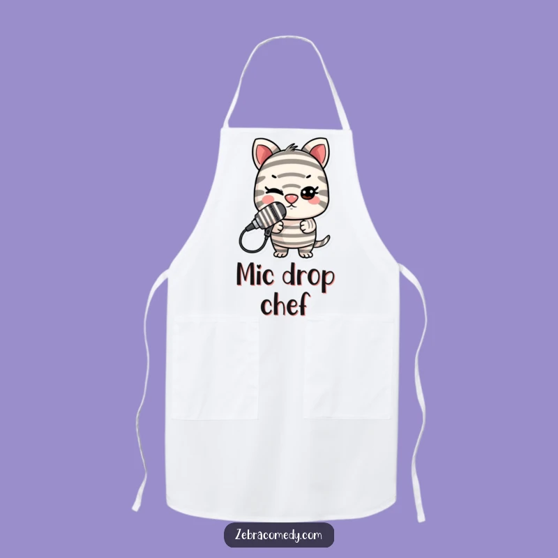 Funny Striped Microphone Apron: Cook with Stage Flair and Hilarious Confidence