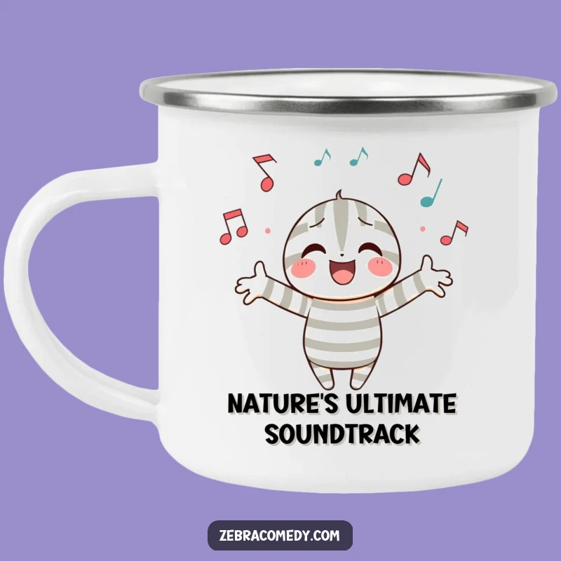 Funny Musical Notes Camping Mug: Campfire Songs and Laughs with a Striped Character