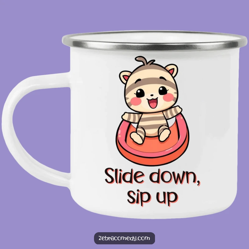 Funny Striped Character Rainbow Slide Camping Mug: Adventure and Laughter Outdoors