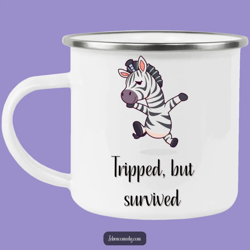 Funny Tripping Zebra Camping Mug - Hilarious Mid-Air Surprise for Outdoors