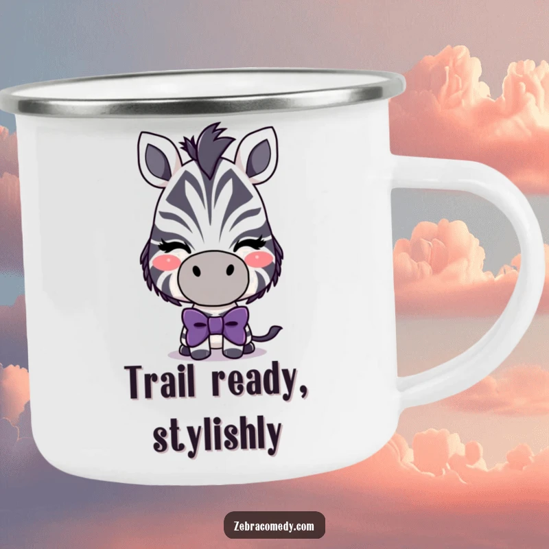 Funny Playful Zebra Camping Mug: A stylish zebra wearing a silly bowtie and winking, ready for outdoor fun.