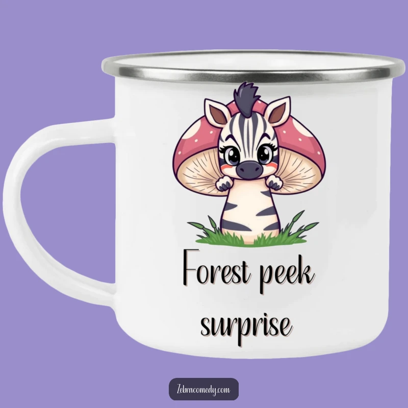 Funny Zebra Camping Mug: Mushroom Peek on Forest Adventure