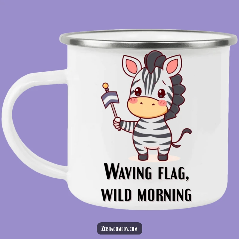 Funny Zebra Flag Waving Camping Mug: Your Cheerful Trail Companion