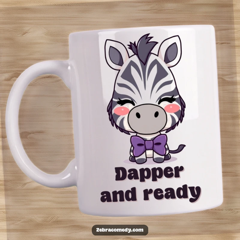 Funny Playful Zebra Mug: A dapper zebra wearing a large, silly bowtie and giving a charming wink.