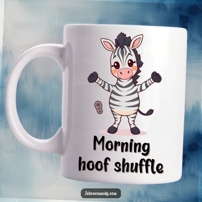 Funny Mug: A zebra character performs a silly dance with its legs comically crossed, showing off its unique dance moves.