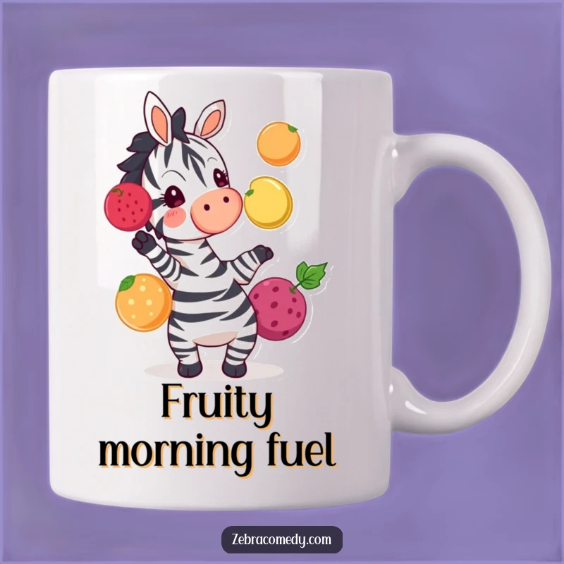 Funny Zebra Juggling Fruit Mug - Whimsical Animal Cartoon Gift