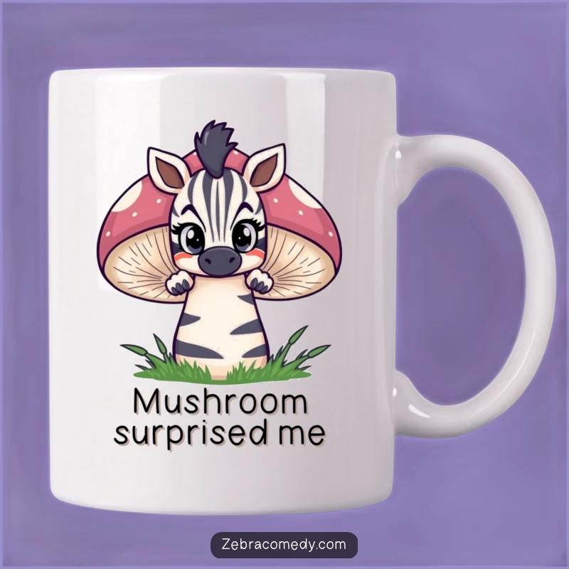 Funny Curious Zebra Mug: Mushroom Peek, Whimsical Forest Gift