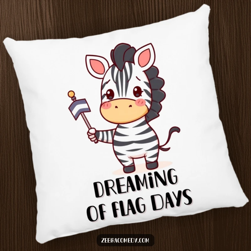 Funny Zebra Pillow: A happy zebra waves a striped flag with enthusiastic cheer, bringing comfort and joy to your home.