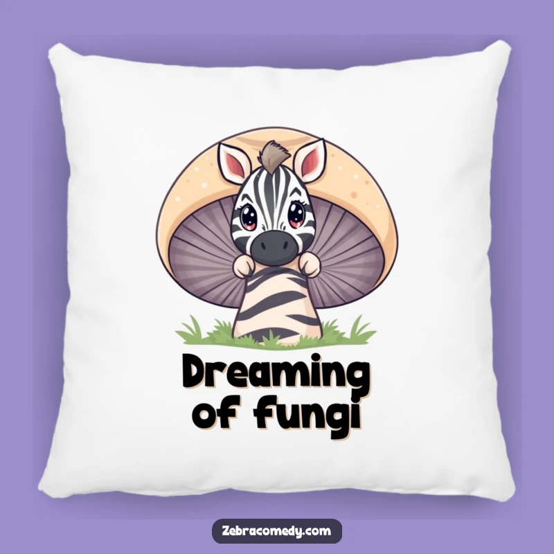 Funny Zebra Mushroom Pillow - Whimsical Curious Cartoon Accent Pillow