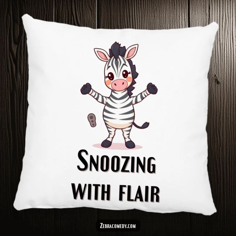 Funny Pillow: A zebra character grooves with its legs crossed in a silly dance, offering a soft, humorous, and conversation-starting decorative accent.