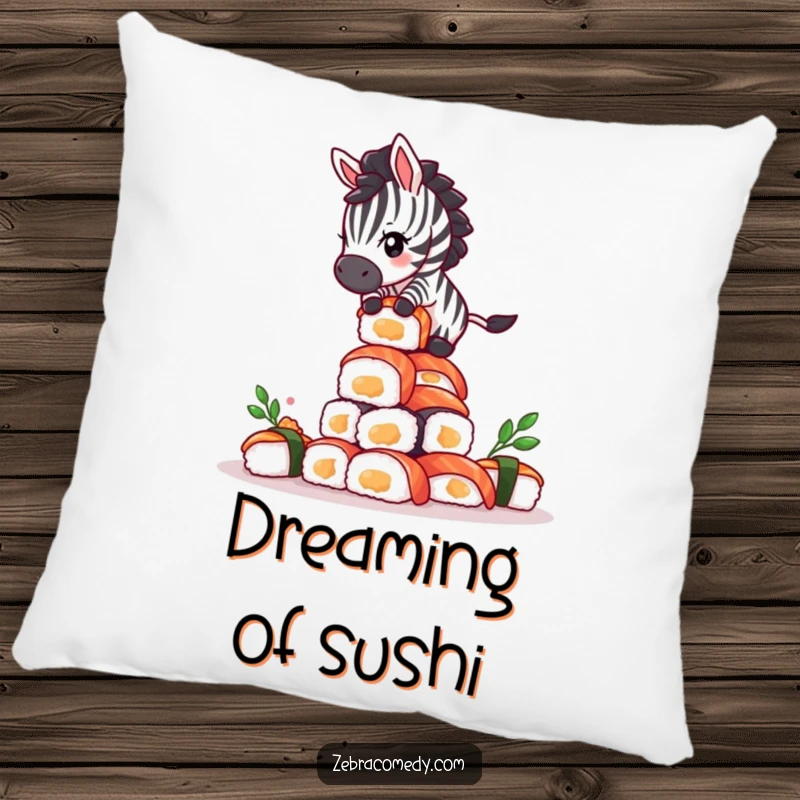 Funny Giddy Zebra Sushi Pillow: A dizzy zebra trying to maintain balance on a precarious stack of sushi.