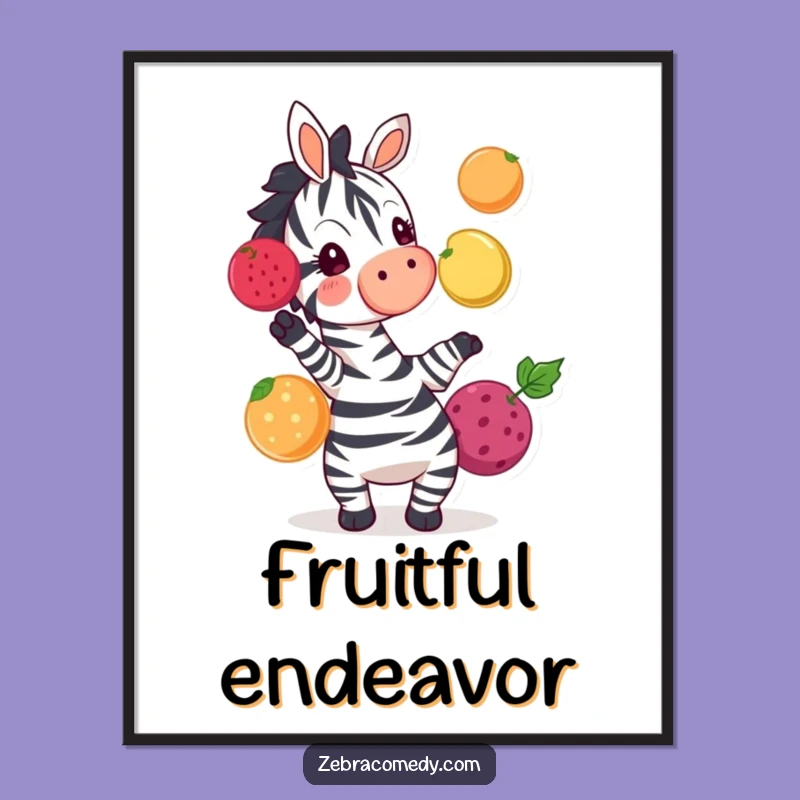 Funny Zebra Juggling Fruit Digital Art Print - Exciting Cartoon Decor