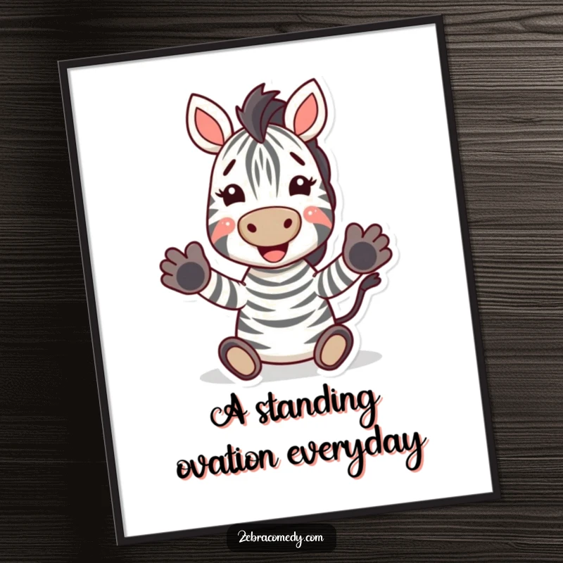 Funny Zebra Digital Art Print: A high-quality artwork of a zebra clapping its hooves with an overwhelmingly joyful expression.