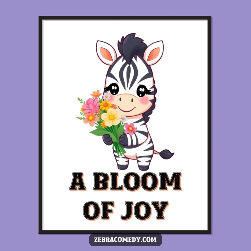 Funny Zebra Flower Gift Digital Art Prin: Instantly Download Heartwarming Decor with a Smile