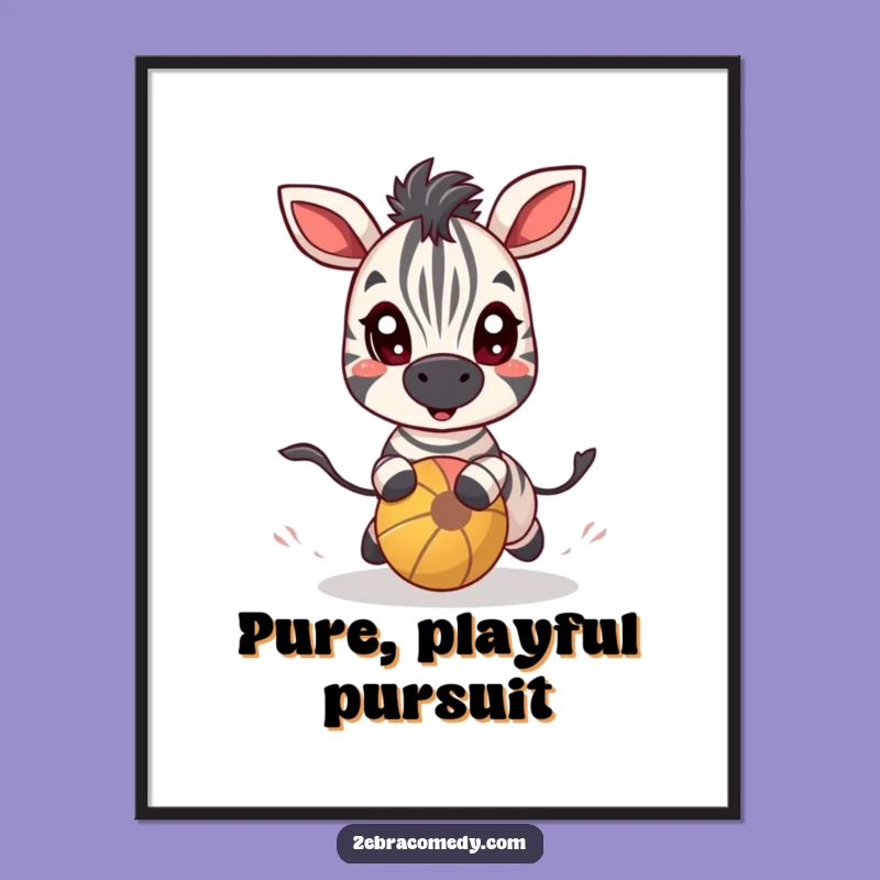 Funny Zebra Ball Chase Digital Art Print: Instantly Download Playful Wall Decor for Joyful Spaces