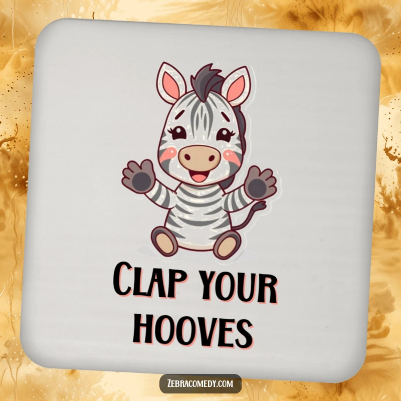 Funny Zebra Coasters: A set of coasters featuring a joyful zebra clapping its hooves, adding a touch of fun to any table.