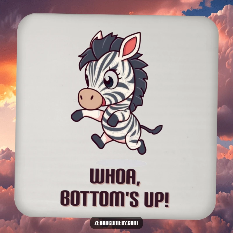 Funny Drink Coaster: A zebra character leaps backward in playful shock with wide eyes, adding a humorous and surprising touch to protect surfaces.