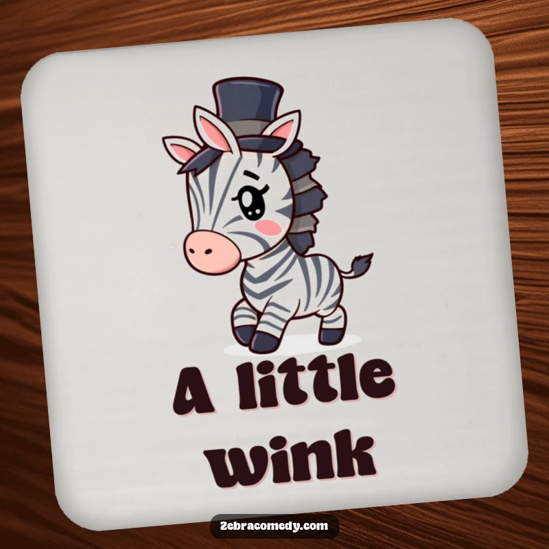 Funny Zebra Coasters: A set of coasters featuring a zebra in a tiny top hat, tiptoeing with a mischievous wink.