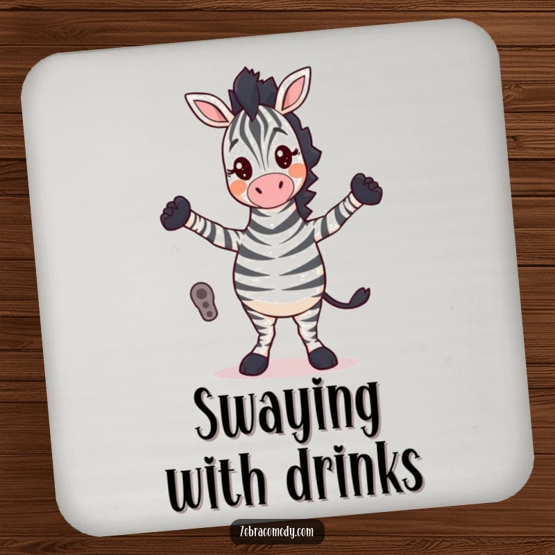Funny Drink Coaster: A zebra character does a silly dance with its legs crossed, adding a humorous and fun touch to protect surfaces.