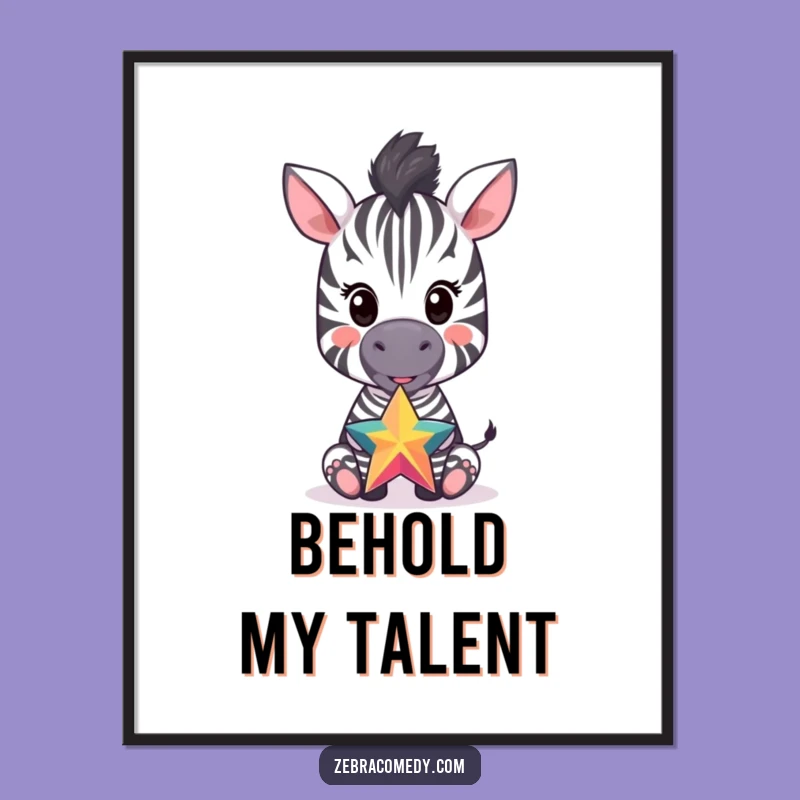 Funny Zebra Cub Star Balancing Poster: Adorable Wall Art for a Cheerful Space!