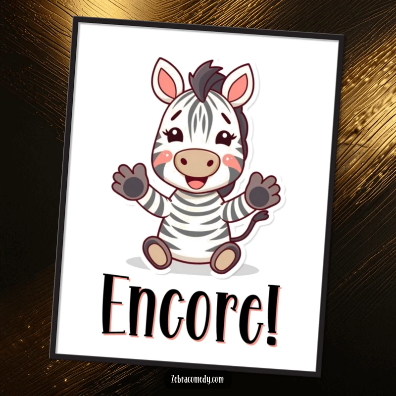 Funny Zebra Poster: An artistic print of a zebra clapping its hooves with great excitement and a truly joyful expression.