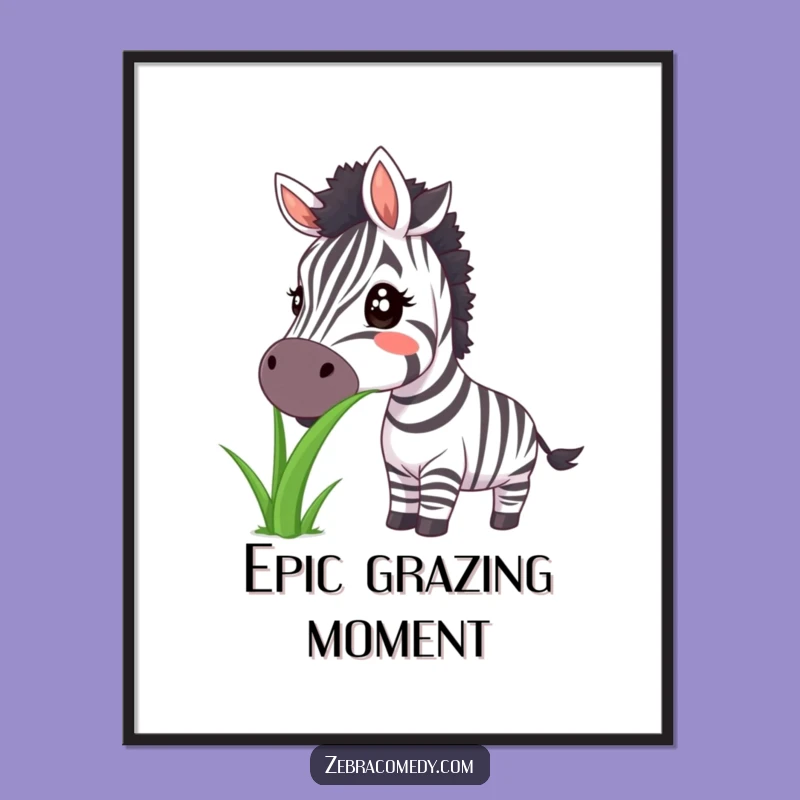 Funny Zebra Big Smile Grass Poster - Hilarious Wall Art