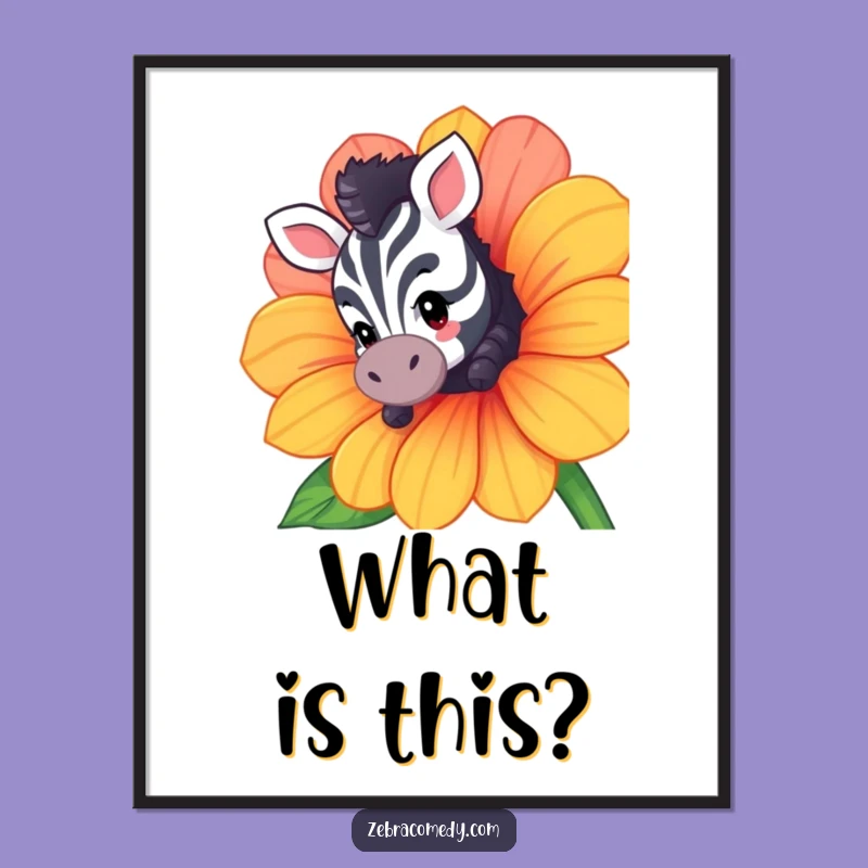 Funny Zebra Peek Poster - Curious Character Flower Art