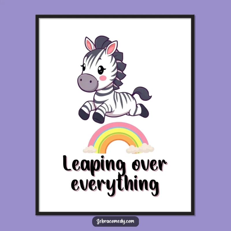 Funny Zebra Rainbow Jump Poster: Whimsical Art Print, Ideal Wall Decor Funny Gift