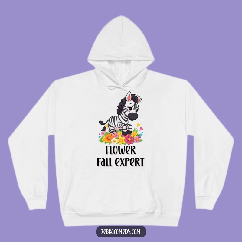 Funny Zebra Slipping Flowers Hoodie - Cozy Cartoon Comedy Gift