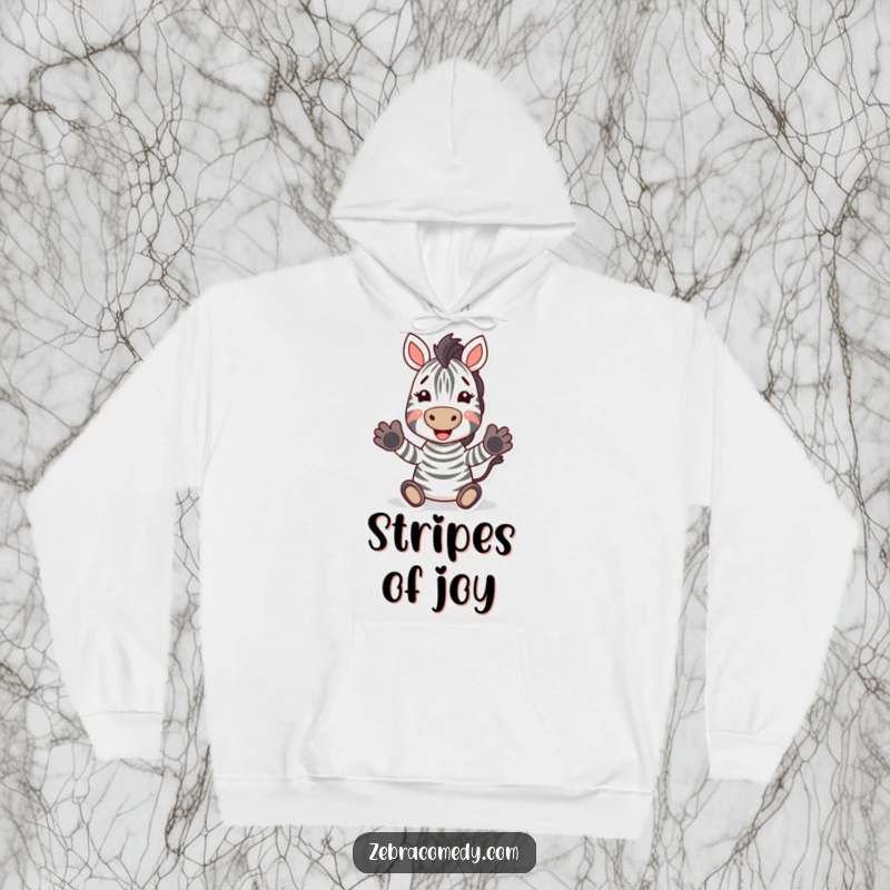 Funny Zebra Hoodie: A warm hoodie with a design of an excited zebra clapping its hooves, radiating pure happiness.
