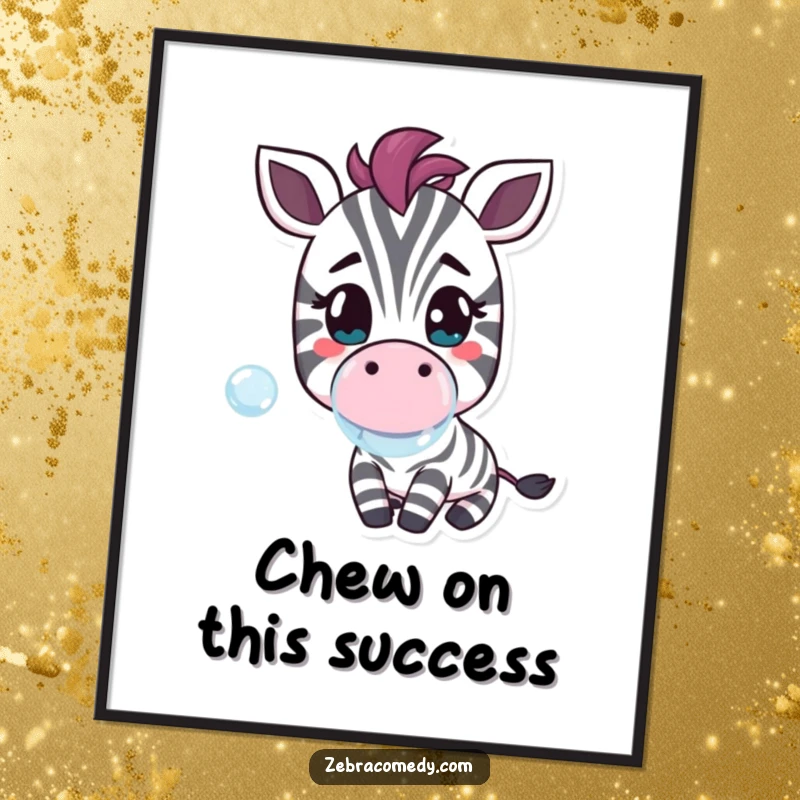Funny Free Printable Wall Art: Cheerful zebra blows a large, iridescent bubble, whimsical downloadable art for any space.