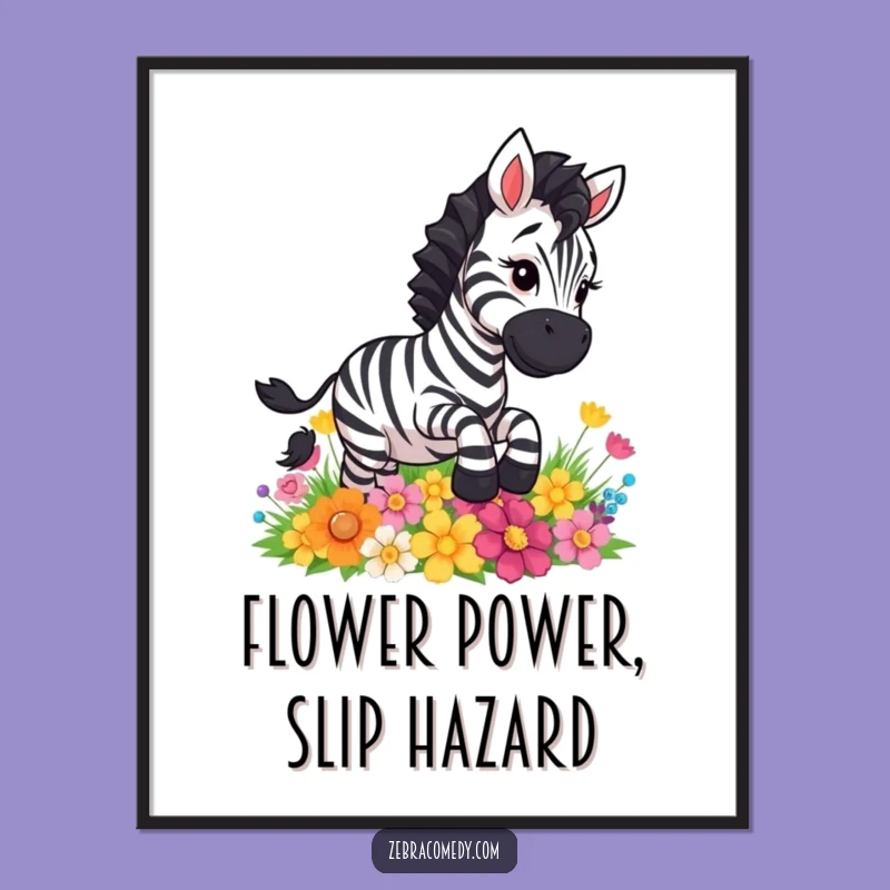 Funny Free Printable Wall Art: Zebra Slipping Flowers - Comical Downloadable Art