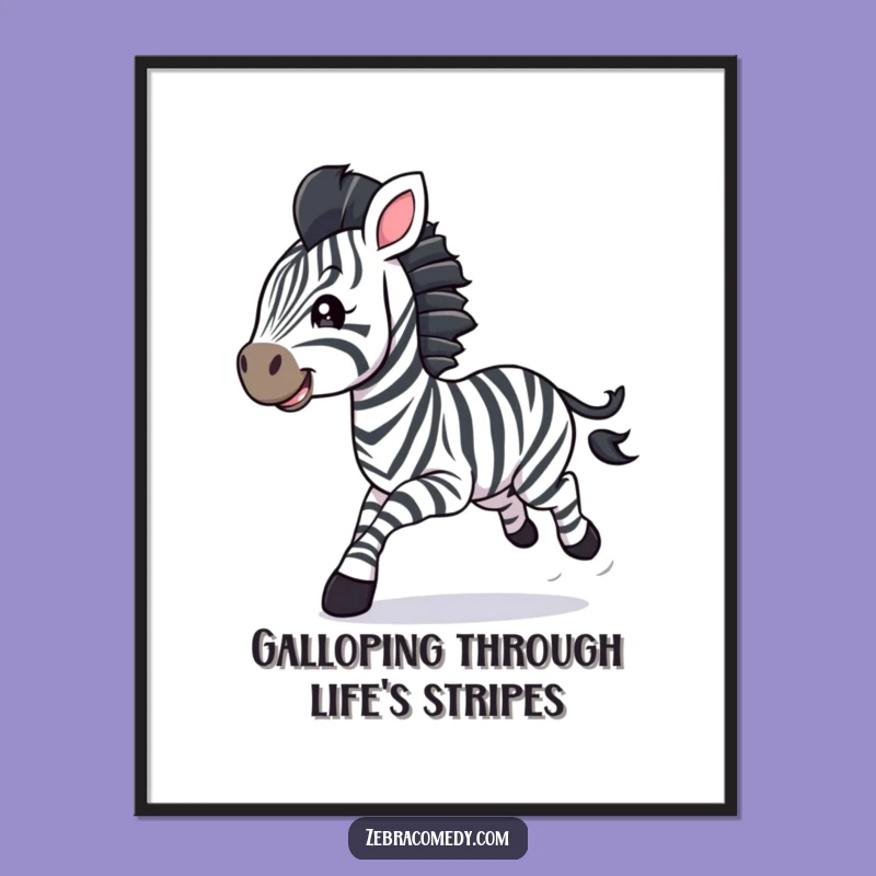 Free Printable Wall Art: Galloping Zebra Cub & Streamers for a Festive Downloadable Decor Gift
