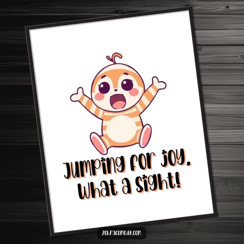 Funny Free Printable Wall Art: Striped character caught mid-air in a hilarious joyful jump, quirky decor.