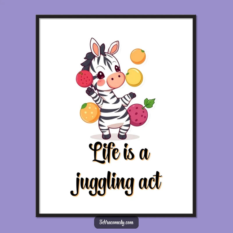 Funny Free Printable Wall Art: Zebra Juggling Fruit - Playful Downloadable Art