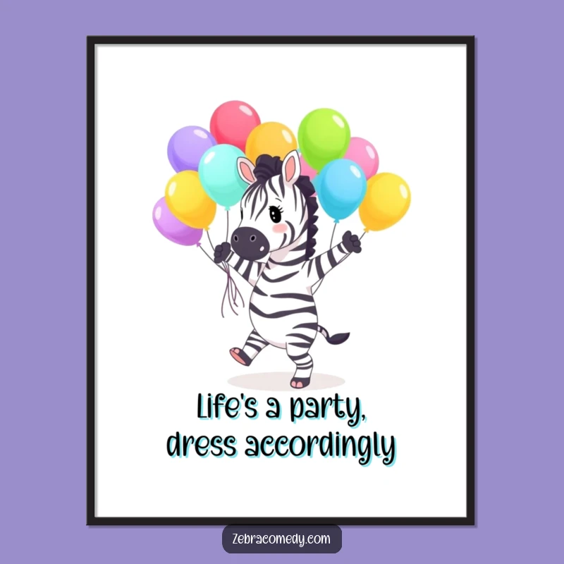 Free Printable Wall Art: Dancing Zebra with Balloons - Funny Decor Downloadable!