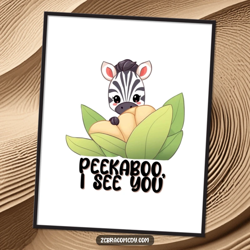 Funny Free Printable Wall Art: A curious zebra peeks with wide eyes from behind a large, vibrant striped flower.