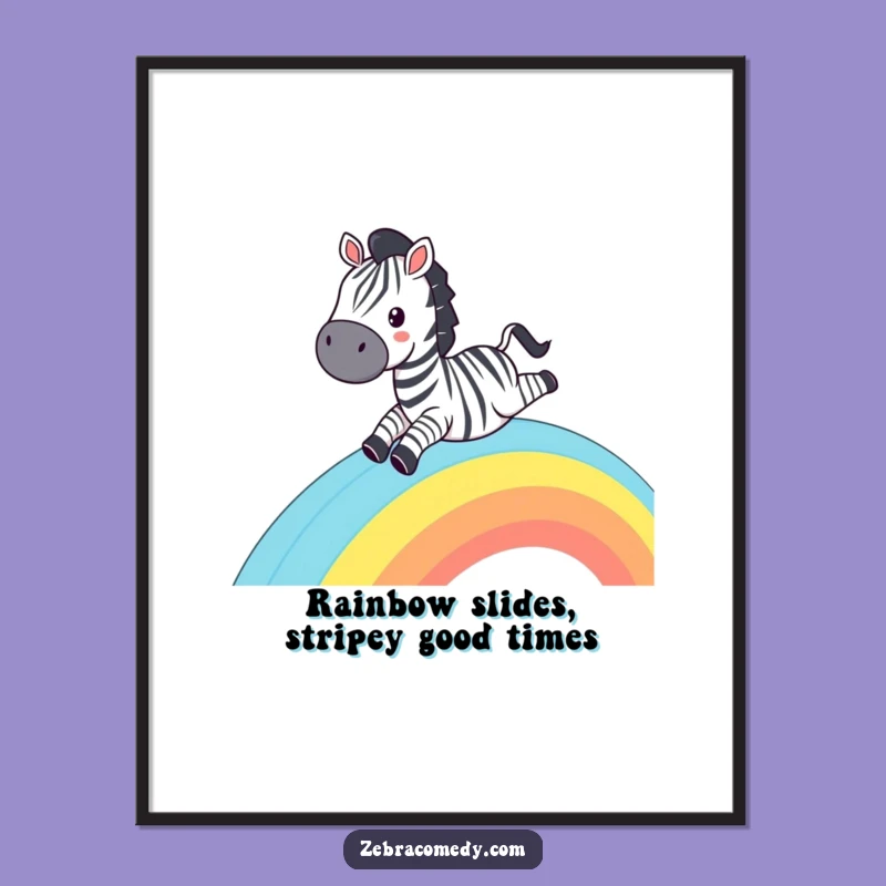 Funny Free Printable Wall Art: Zebra on Rainbow Slide, Whimsical Downloadable Decor