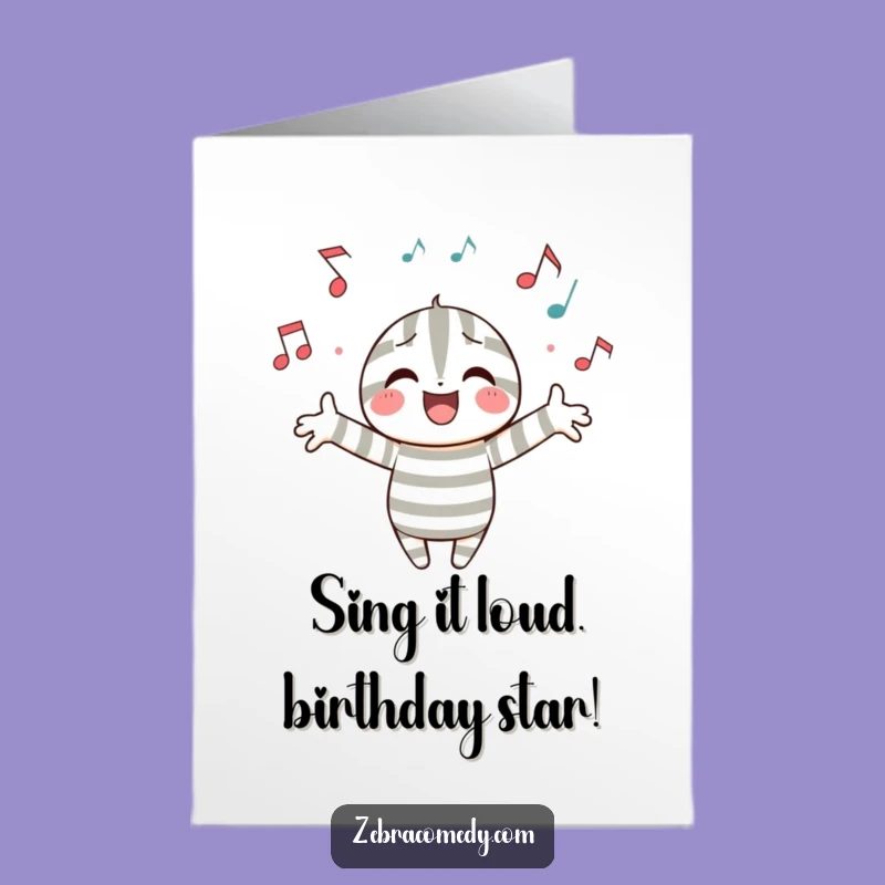 Free Printable Birthday Card: Musical Striped Character - Joyous Downloadable Gift