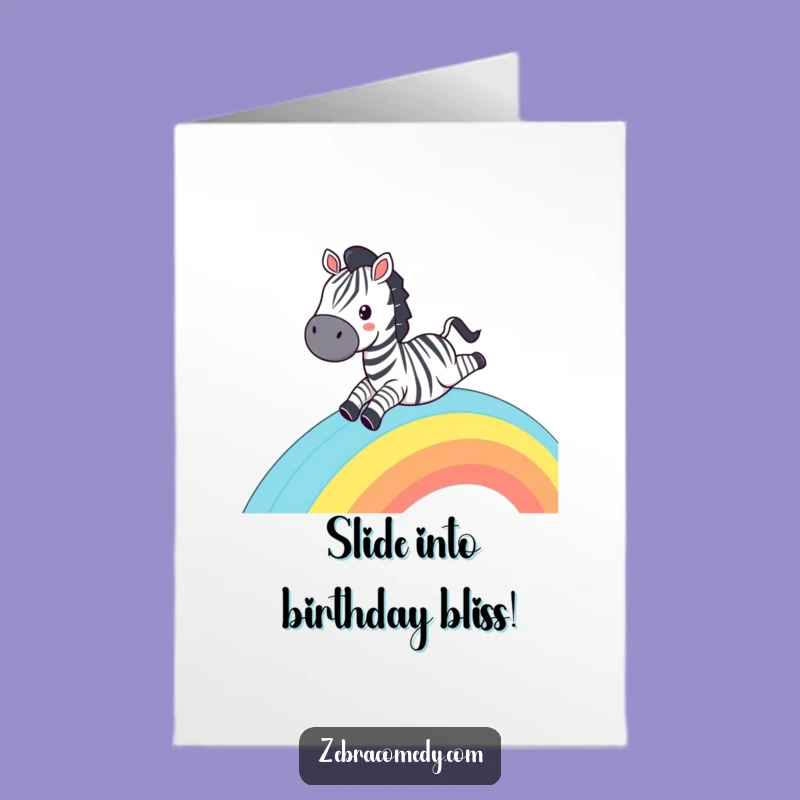 Free Printable Birthday Card: Zebra Rides Rainbow, Funny Animal Downloadable Gift