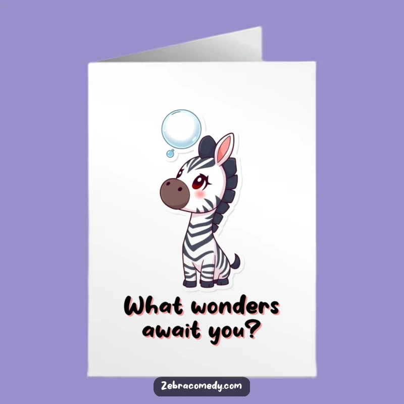 Funny Free Printable Birthday Card: Curious Zebra & Bubble Downloadable Gift