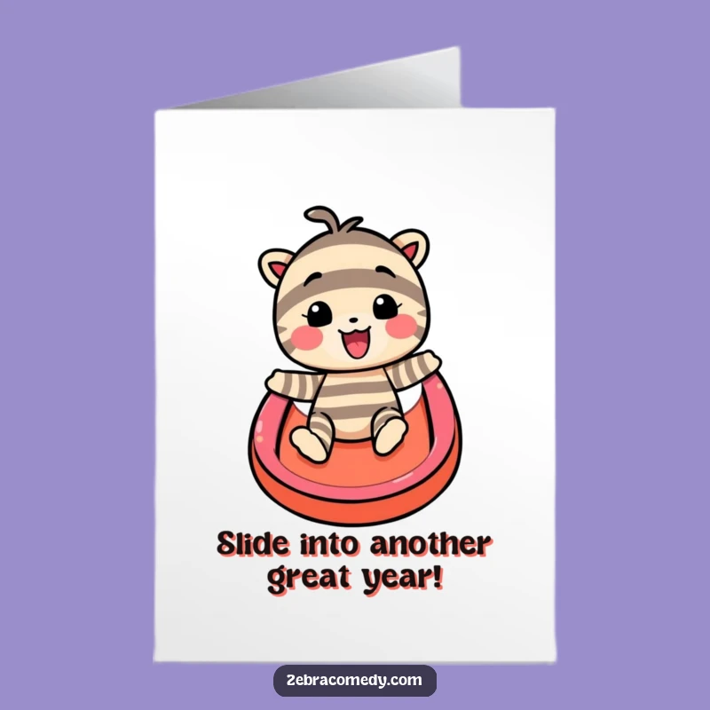 Free Printable Birthday Card: Funny Striped Character Rainbow Slide - Hilarious Downloadable Gift
