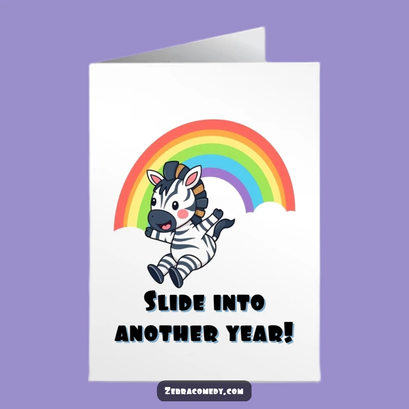 Joyful Zebra Birthday Card Free Printable: Rainbow Slide Funny Downloadable Gift