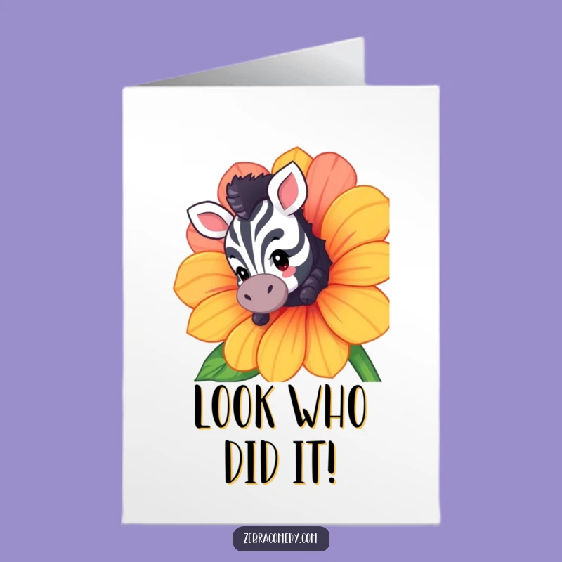 Free Printable Congrats Card: Curious Zebra Behind Flower - Downloadable Achievement Gift