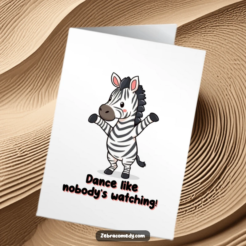 Funny Free Printable Congratulations Card: A happy zebra is performing a silly dance with its front legs thrown up.