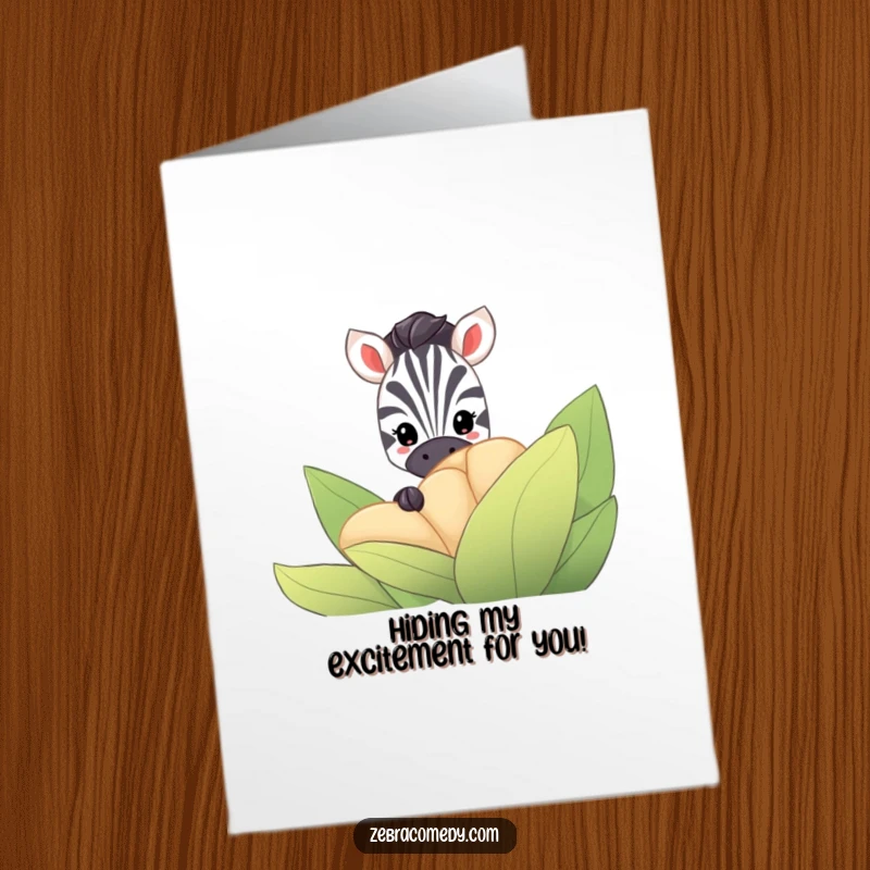 Funny Free Printable Congratulations Card: A zebra peeks from behind a big striped flower, its eyes wide with amusement.