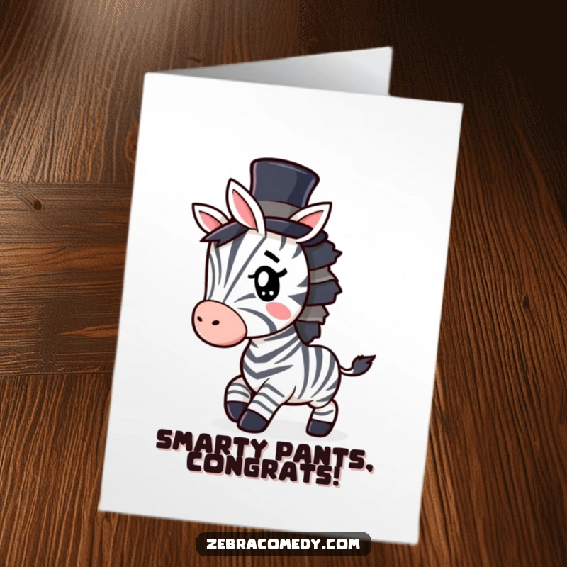 Funny Free Printable Congratulations Card: A dapper zebra sporting a top hat, winking slyly while tiptoeing to deliver congratulations.